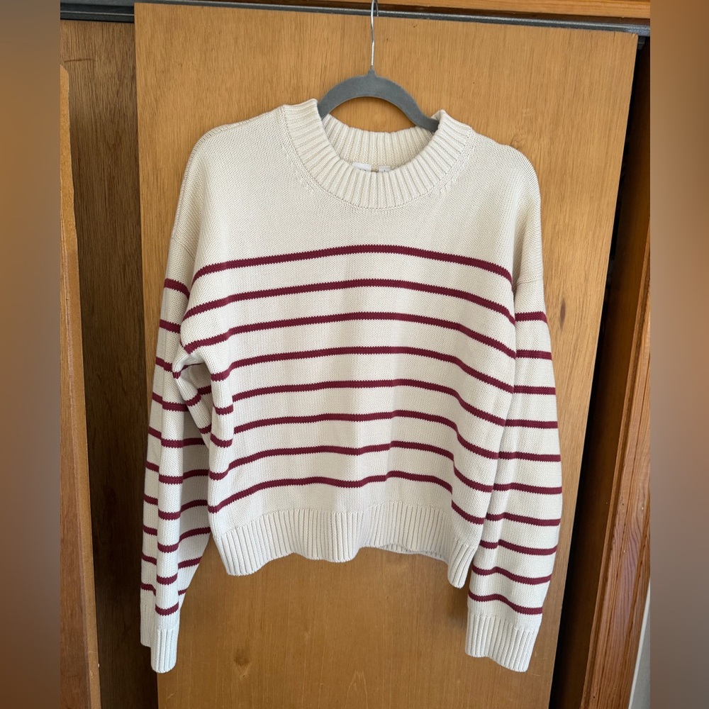 GAP Cream and Burgundy Striped Sweater
